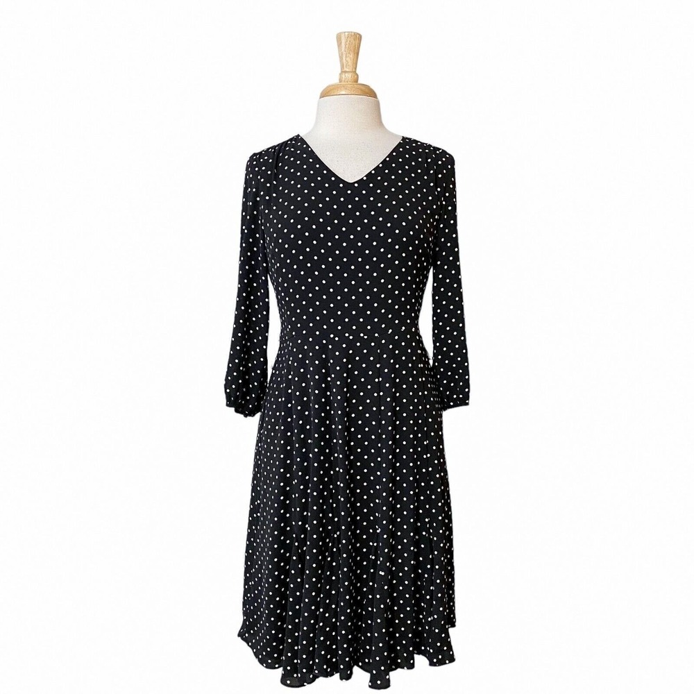 Talbots Dress 6P Women's Black Polka Dot Tea Party Cottagecore SpringA-Line (10)